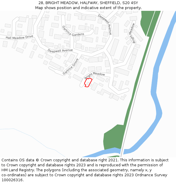 28, BRIGHT MEADOW, HALFWAY, SHEFFIELD, S20 4SY: Location map and indicative extent of plot