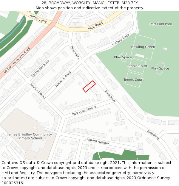 28, BROADWAY, WORSLEY, MANCHESTER, M28 7EY: Location map and indicative extent of plot