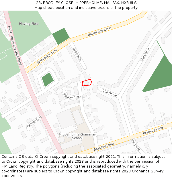 28, BRODLEY CLOSE, HIPPERHOLME, HALIFAX, HX3 8LS: Location map and indicative extent of plot