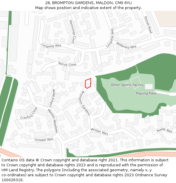 28, BROMPTON GARDENS, MALDON, CM9 6YU: Location map and indicative extent of plot