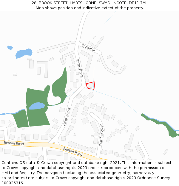 28, BROOK STREET, HARTSHORNE, SWADLINCOTE, DE11 7AH: Location map and indicative extent of plot