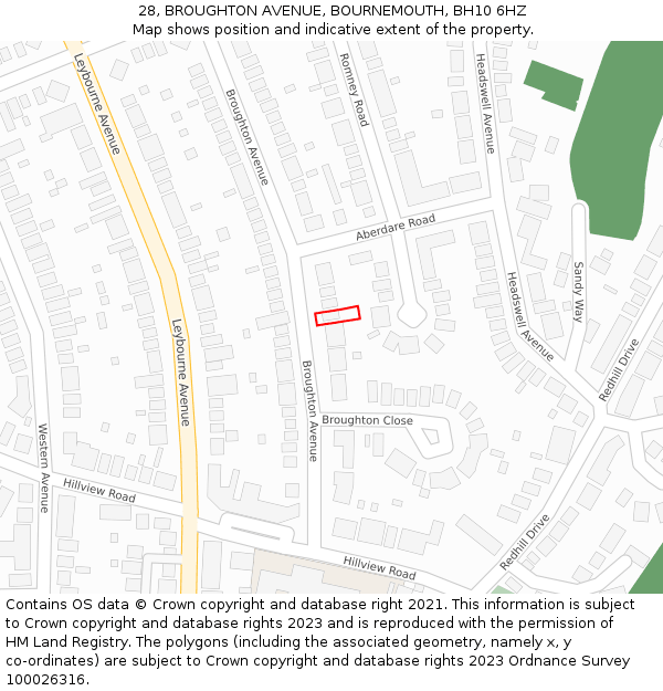 28, BROUGHTON AVENUE, BOURNEMOUTH, BH10 6HZ: Location map and indicative extent of plot