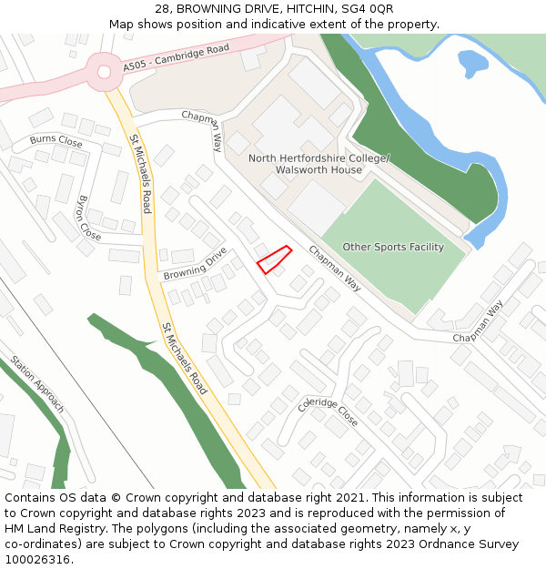 28, BROWNING DRIVE, HITCHIN, SG4 0QR: Location map and indicative extent of plot