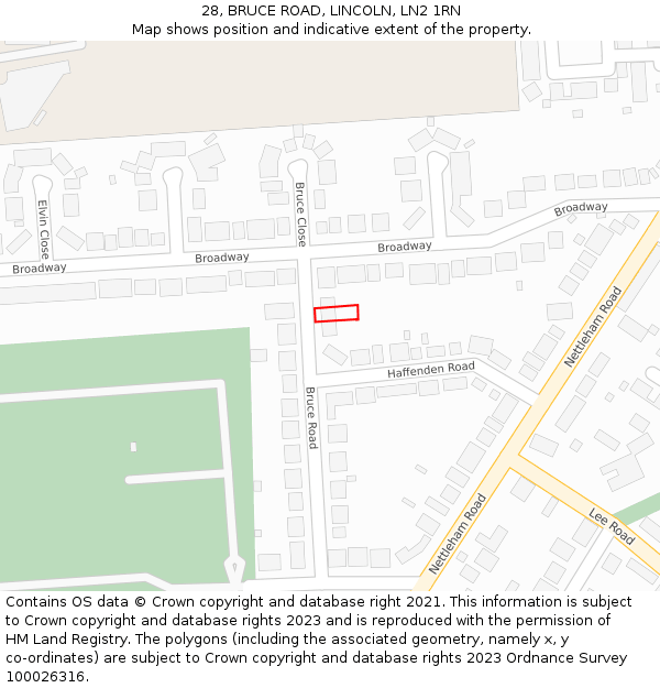 28, BRUCE ROAD, LINCOLN, LN2 1RN: Location map and indicative extent of plot