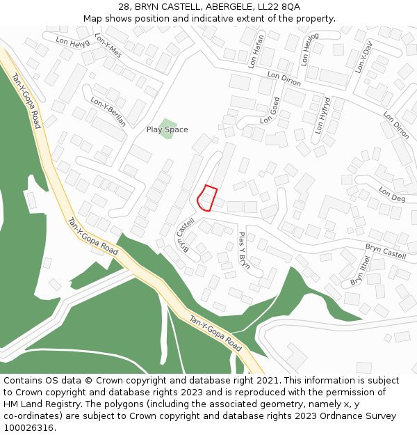 28, BRYN CASTELL, ABERGELE, LL22 8QA: Location map and indicative extent of plot