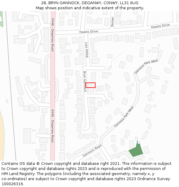 28, BRYN GANNOCK, DEGANWY, CONWY, LL31 9UG: Location map and indicative extent of plot