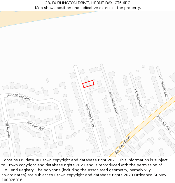 28, BURLINGTON DRIVE, HERNE BAY, CT6 6PG: Location map and indicative extent of plot