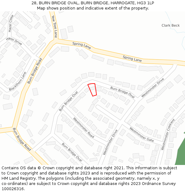 28, BURN BRIDGE OVAL, BURN BRIDGE, HARROGATE, HG3 1LP: Location map and indicative extent of plot