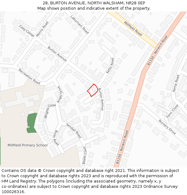 28, BURTON AVENUE, NORTH WALSHAM, NR28 0EP: Location map and indicative extent of plot