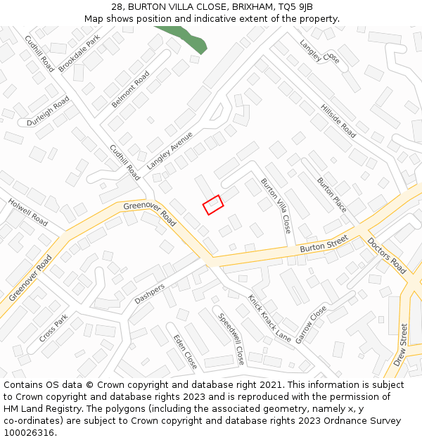 28, BURTON VILLA CLOSE, BRIXHAM, TQ5 9JB: Location map and indicative extent of plot