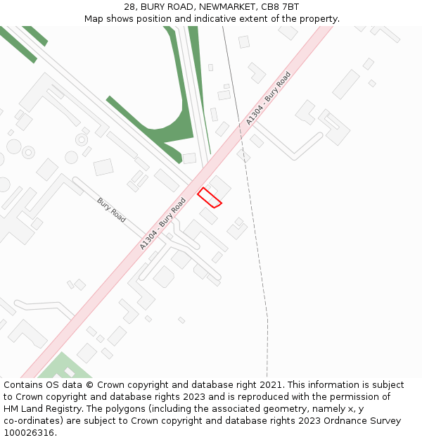 28, BURY ROAD, NEWMARKET, CB8 7BT: Location map and indicative extent of plot