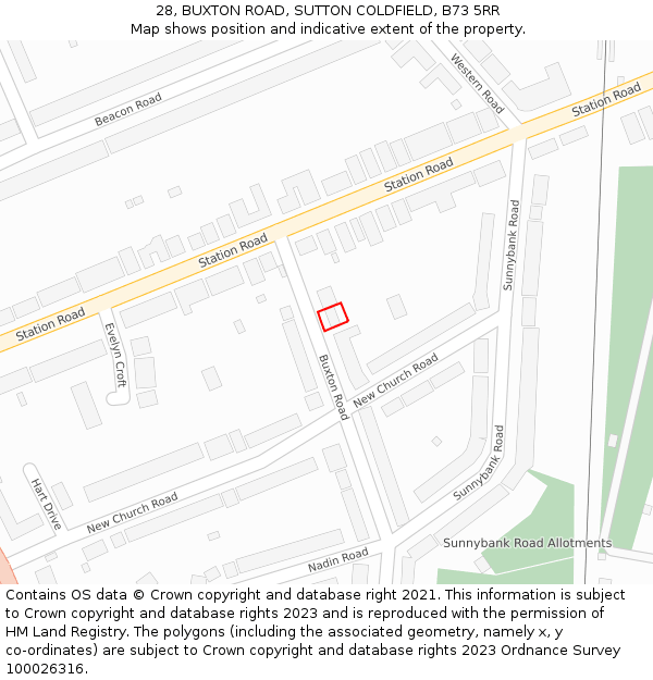28, BUXTON ROAD, SUTTON COLDFIELD, B73 5RR: Location map and indicative extent of plot