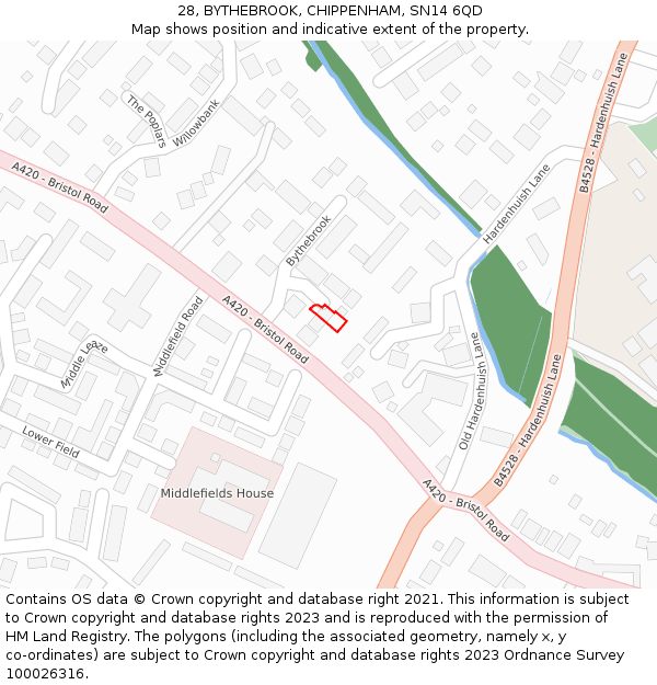 28, BYTHEBROOK, CHIPPENHAM, SN14 6QD: Location map and indicative extent of plot