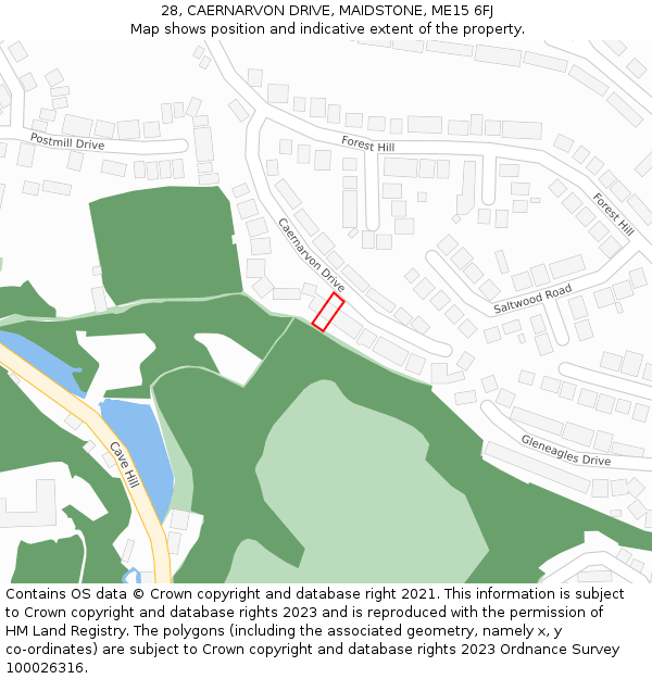 28, CAERNARVON DRIVE, MAIDSTONE, ME15 6FJ: Location map and indicative extent of plot