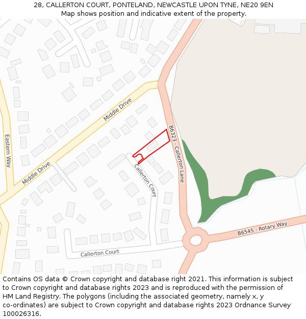 28, CALLERTON COURT, PONTELAND, NEWCASTLE UPON TYNE, NE20 9EN: Location map and indicative extent of plot