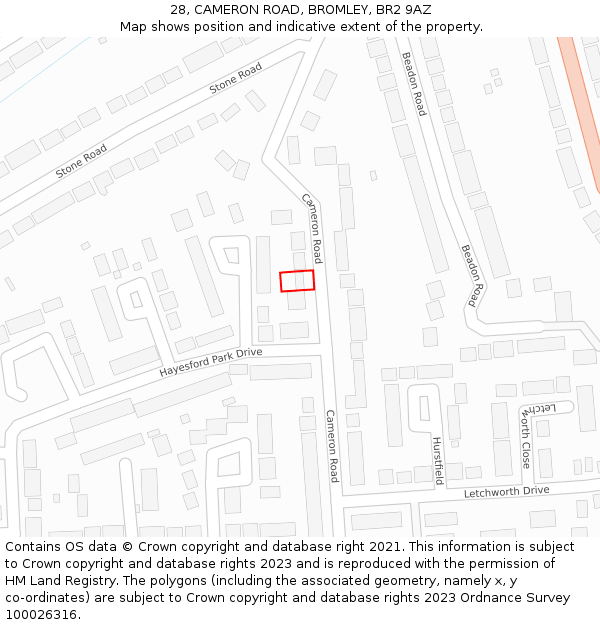 28, CAMERON ROAD, BROMLEY, BR2 9AZ: Location map and indicative extent of plot
