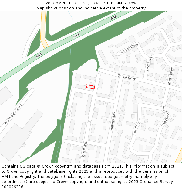 28, CAMPBELL CLOSE, TOWCESTER, NN12 7AW: Location map and indicative extent of plot