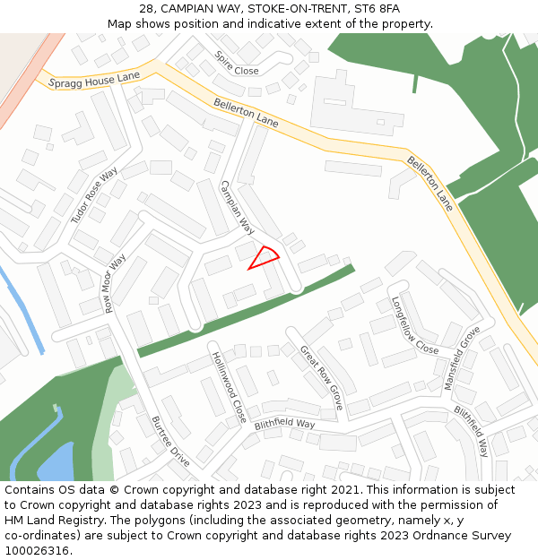 28, CAMPIAN WAY, STOKE-ON-TRENT, ST6 8FA: Location map and indicative extent of plot