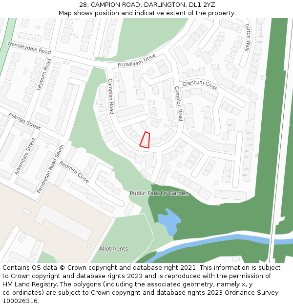 28, CAMPION ROAD, DARLINGTON, DL1 2YZ: Location map and indicative extent of plot