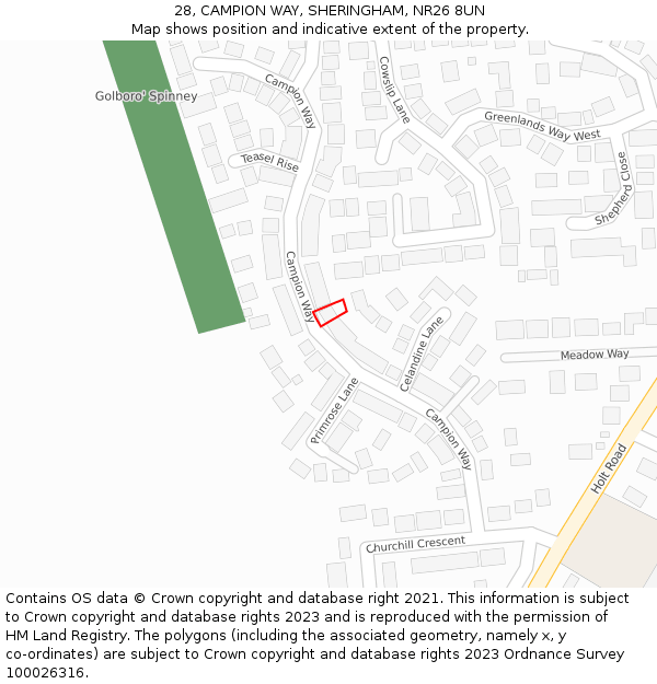 28, CAMPION WAY, SHERINGHAM, NR26 8UN: Location map and indicative extent of plot