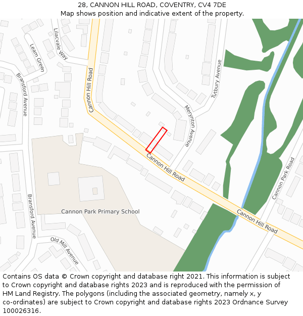 28, CANNON HILL ROAD, COVENTRY, CV4 7DE: Location map and indicative extent of plot
