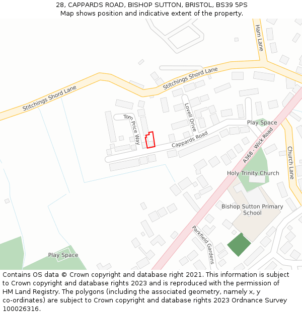 28, CAPPARDS ROAD, BISHOP SUTTON, BRISTOL, BS39 5PS: Location map and indicative extent of plot