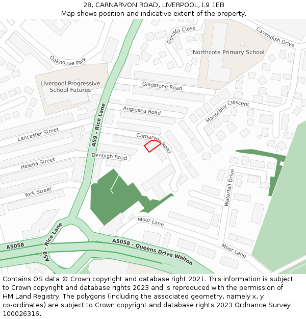 28, CARNARVON ROAD, LIVERPOOL, L9 1EB: Location map and indicative extent of plot