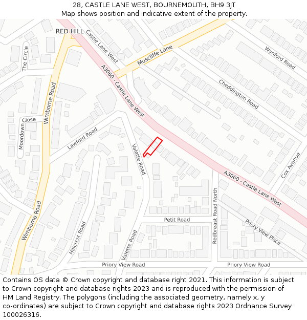 28, CASTLE LANE WEST, BOURNEMOUTH, BH9 3JT: Location map and indicative extent of plot
