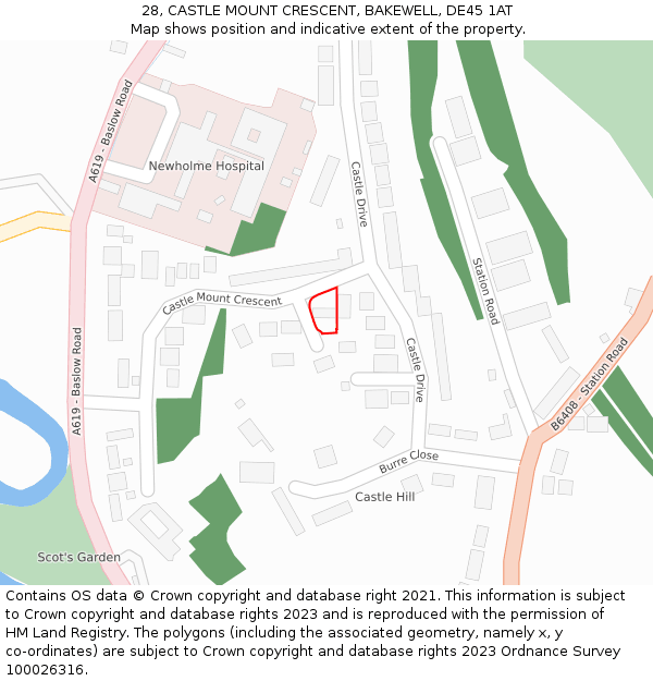 28, CASTLE MOUNT CRESCENT, BAKEWELL, DE45 1AT: Location map and indicative extent of plot