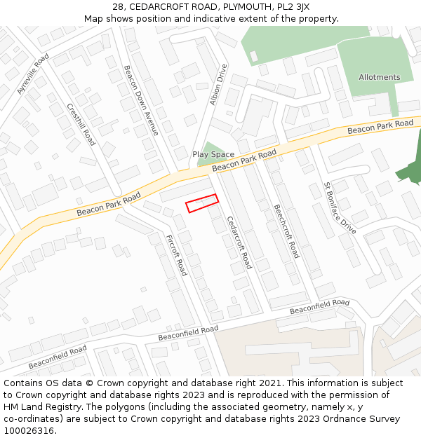 28, CEDARCROFT ROAD, PLYMOUTH, PL2 3JX: Location map and indicative extent of plot