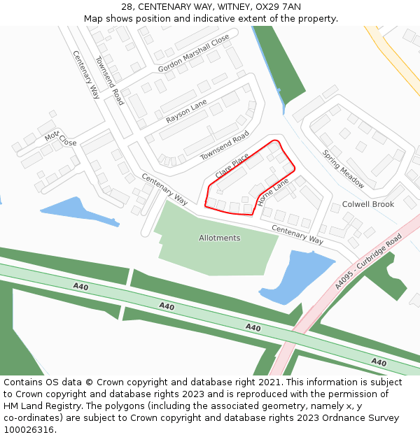 28, CENTENARY WAY, WITNEY, OX29 7AN: Location map and indicative extent of plot