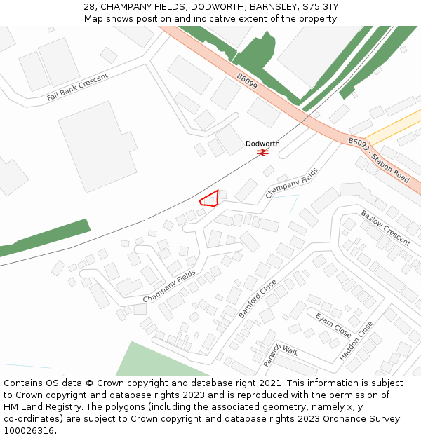 28, CHAMPANY FIELDS, DODWORTH, BARNSLEY, S75 3TY: Location map and indicative extent of plot