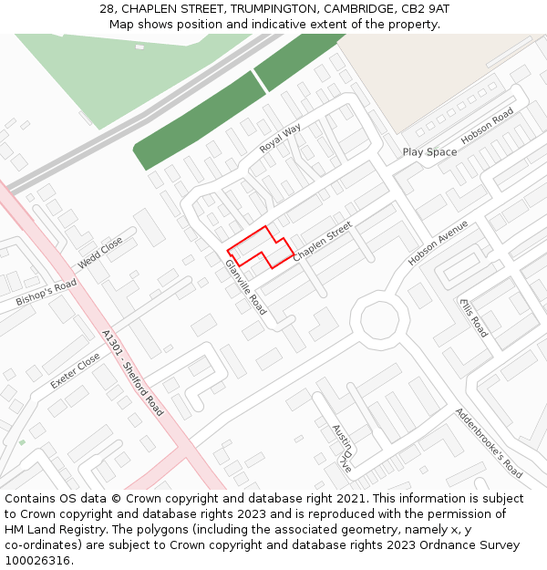 28, CHAPLEN STREET, TRUMPINGTON, CAMBRIDGE, CB2 9AT: Location map and indicative extent of plot