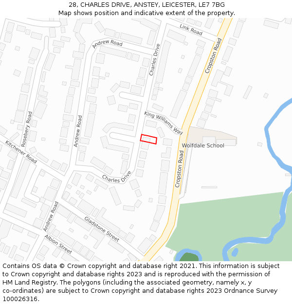 28, CHARLES DRIVE, ANSTEY, LEICESTER, LE7 7BG: Location map and indicative extent of plot