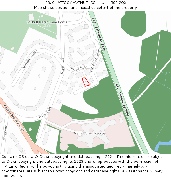 28, CHATTOCK AVENUE, SOLIHULL, B91 2QX: Location map and indicative extent of plot