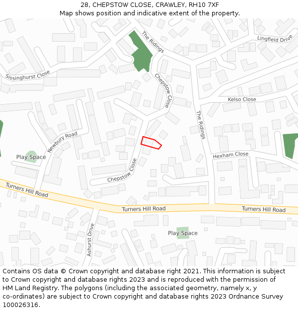 28, CHEPSTOW CLOSE, CRAWLEY, RH10 7XF: Location map and indicative extent of plot
