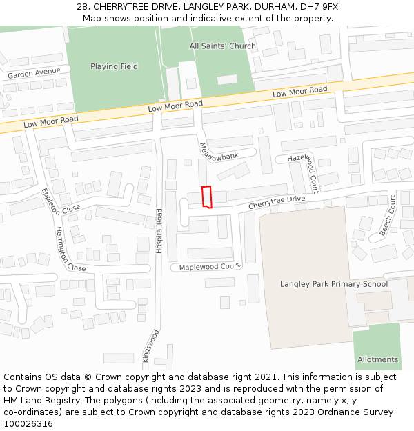 28, CHERRYTREE DRIVE, LANGLEY PARK, DURHAM, DH7 9FX: Location map and indicative extent of plot