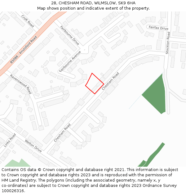 28, CHESHAM ROAD, WILMSLOW, SK9 6HA: Location map and indicative extent of plot