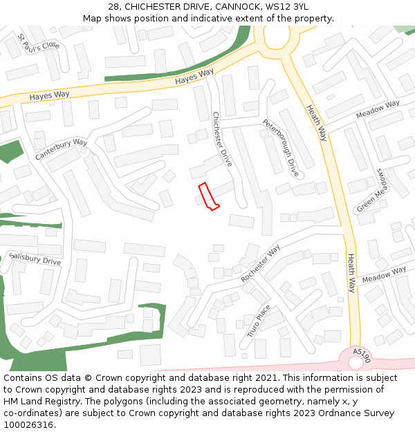28, CHICHESTER DRIVE, CANNOCK, WS12 3YL: Location map and indicative extent of plot