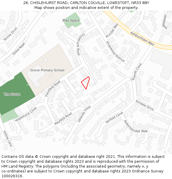 28, CHISLEHURST ROAD, CARLTON COLVILLE, LOWESTOFT, NR33 8BY: Location map and indicative extent of plot