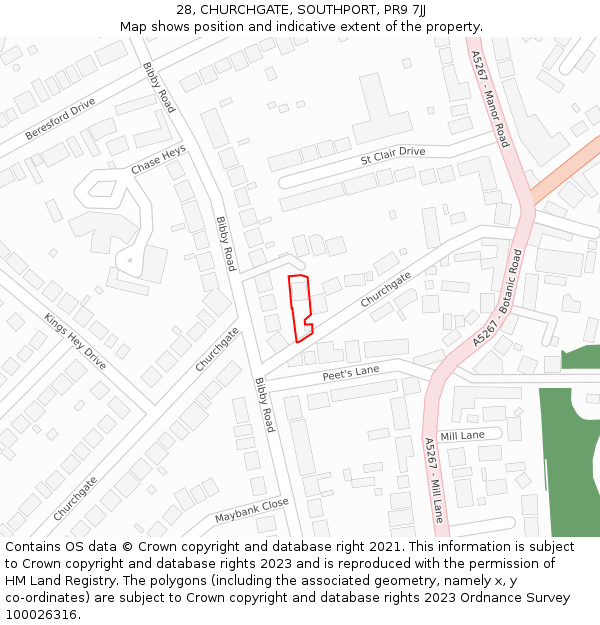 28, CHURCHGATE, SOUTHPORT, PR9 7JJ: Location map and indicative extent of plot