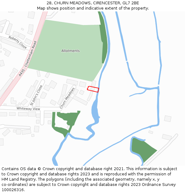 28, CHURN MEADOWS, CIRENCESTER, GL7 2BE: Location map and indicative extent of plot