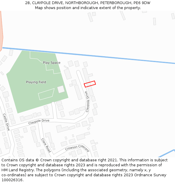 28, CLAYPOLE DRIVE, NORTHBOROUGH, PETERBOROUGH, PE6 9DW: Location map and indicative extent of plot