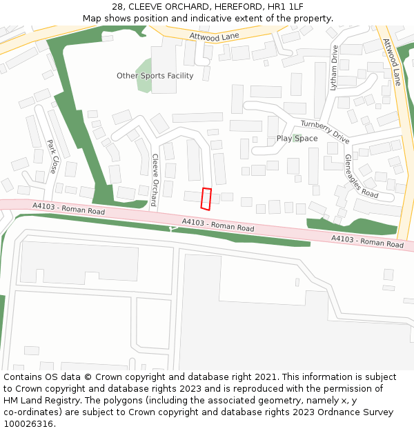 28, CLEEVE ORCHARD, HEREFORD, HR1 1LF: Location map and indicative extent of plot