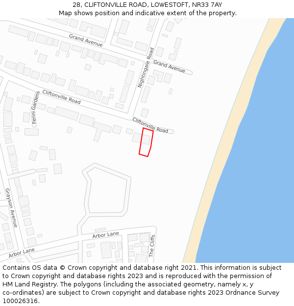 28, CLIFTONVILLE ROAD, LOWESTOFT, NR33 7AY: Location map and indicative extent of plot