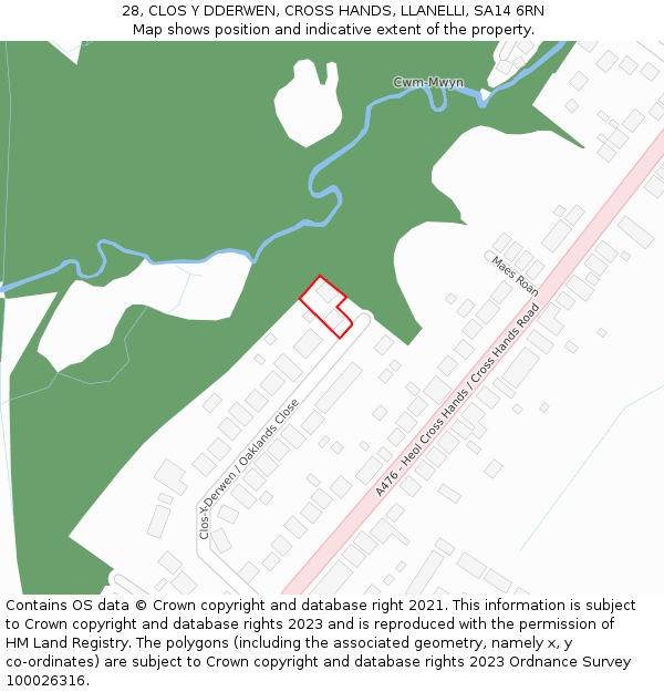 28, CLOS Y DDERWEN, CROSS HANDS, LLANELLI, SA14 6RN: Location map and indicative extent of plot