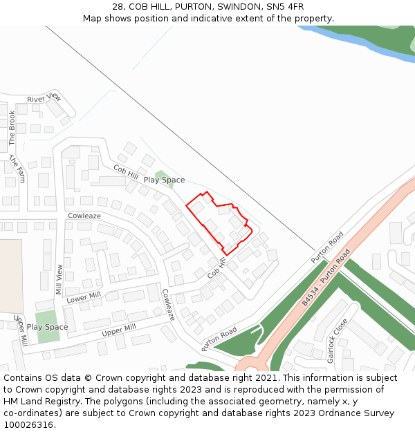 28, COB HILL, PURTON, SWINDON, SN5 4FR: Location map and indicative extent of plot