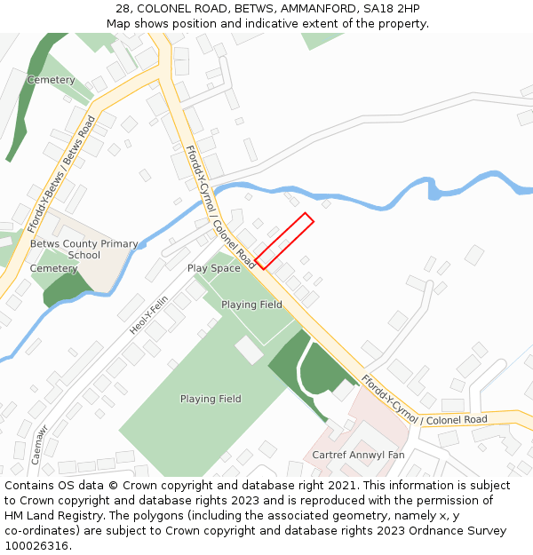 28, COLONEL ROAD, BETWS, AMMANFORD, SA18 2HP: Location map and indicative extent of plot