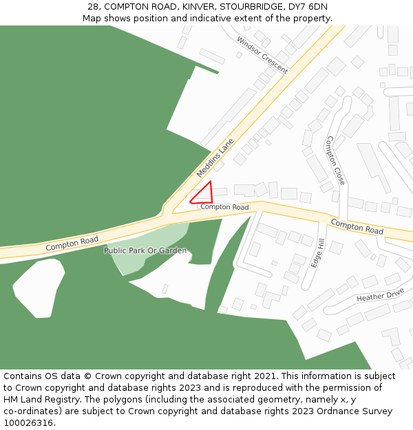 28, COMPTON ROAD, KINVER, STOURBRIDGE, DY7 6DN: Location map and indicative extent of plot