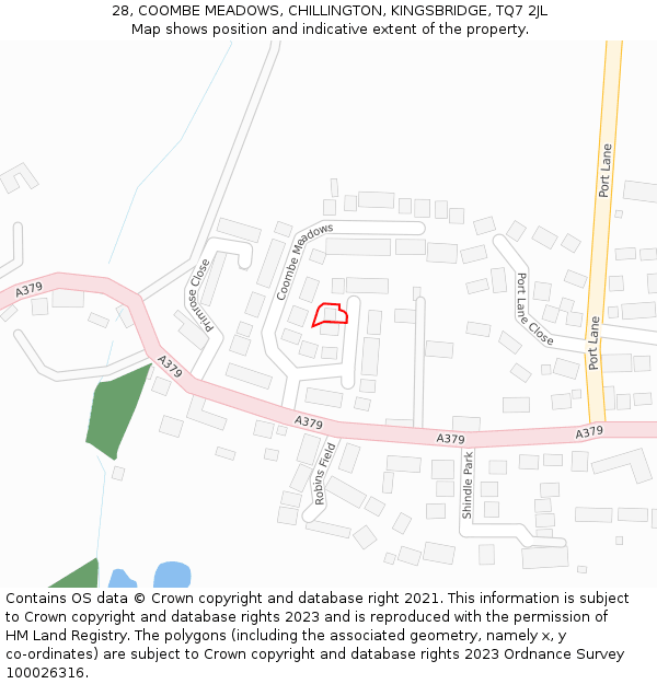 28, COOMBE MEADOWS, CHILLINGTON, KINGSBRIDGE, TQ7 2JL: Location map and indicative extent of plot
